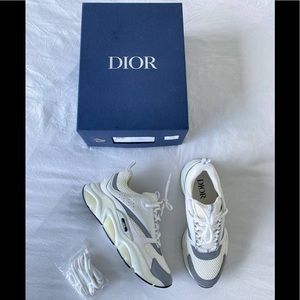 $1200 CHRISTIAN DIOR B22 SNEAKER White Technical Mesh White & Silver Calfskin